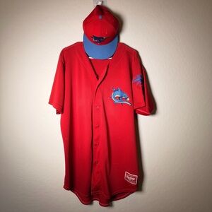 Vintage Rawlings Athletic MILB Clearwater Threshers XL Jersey and Hat 7 3/8